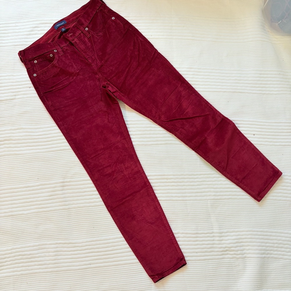 J. Crew Cranberry Velvet 9” High Rise Toothpick Jeans